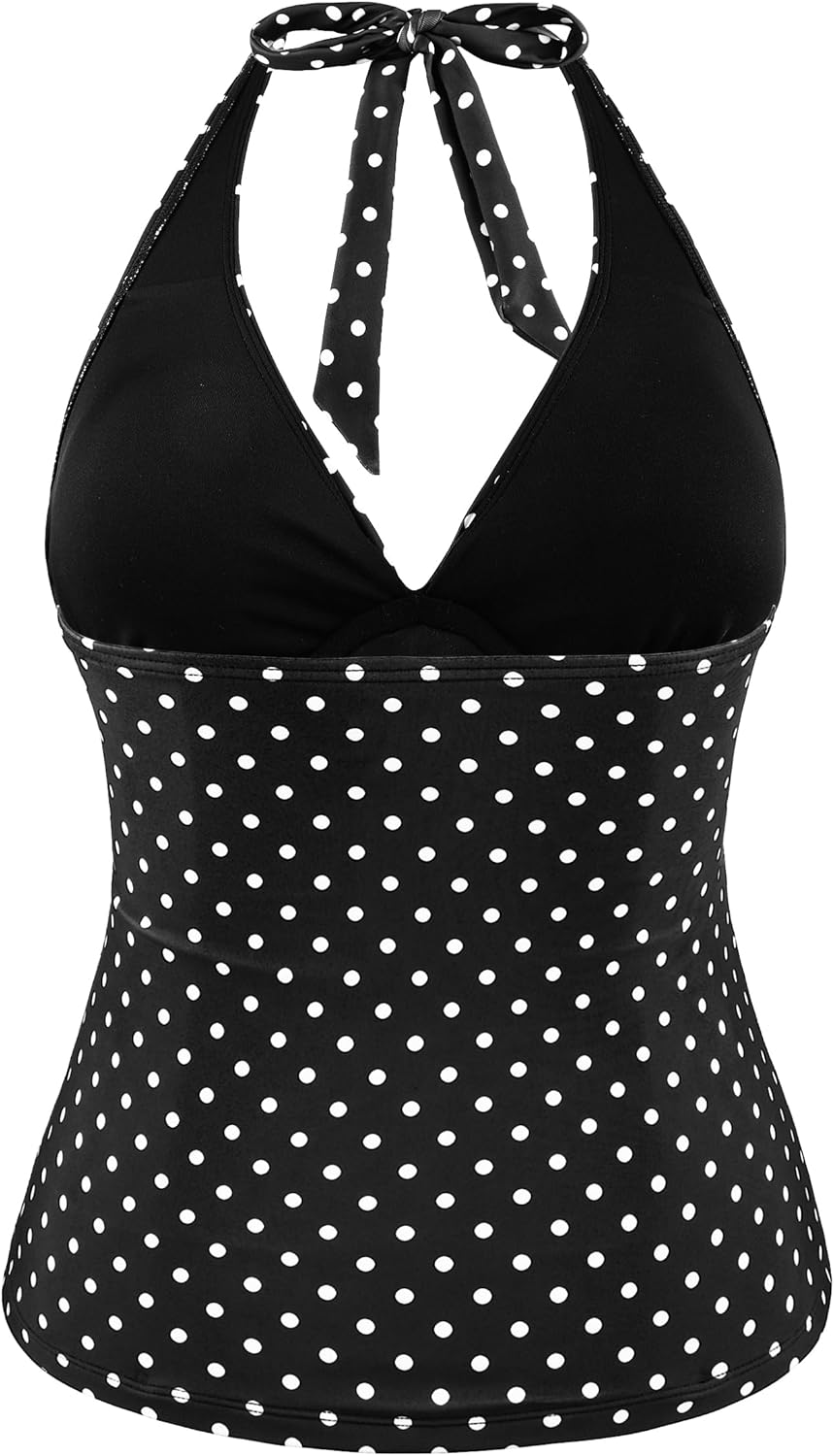 Hilor Women's Underwire Tankini Tops Ruched Tummy Control Bathing Suit Tops Plunge Halter V Neck Swimsuit Twist Swim Top Only