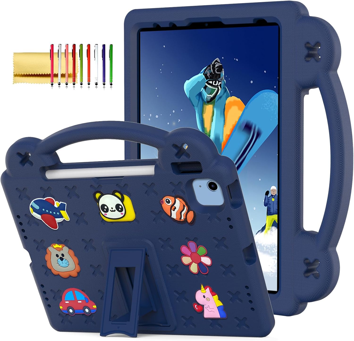 Dteck for iPad 10th Generation Case 10.9 Inch 2022, EVA Cute Bear Kids Case Shockproof Rugged Protective Kickstand Boy Girl Cover with Pencil Holder for iPad 10th Gen 10.9 Inch 2022, Navy