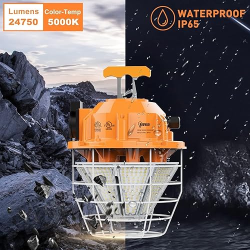 Miniatura 4 de RIUVAO Lámpara de trabajo temporal LED de 150 W, 24750 lúmenes, luz diurna blanca, 5000 K, IP65, cubierta protectora de acero inoxidable resistente
