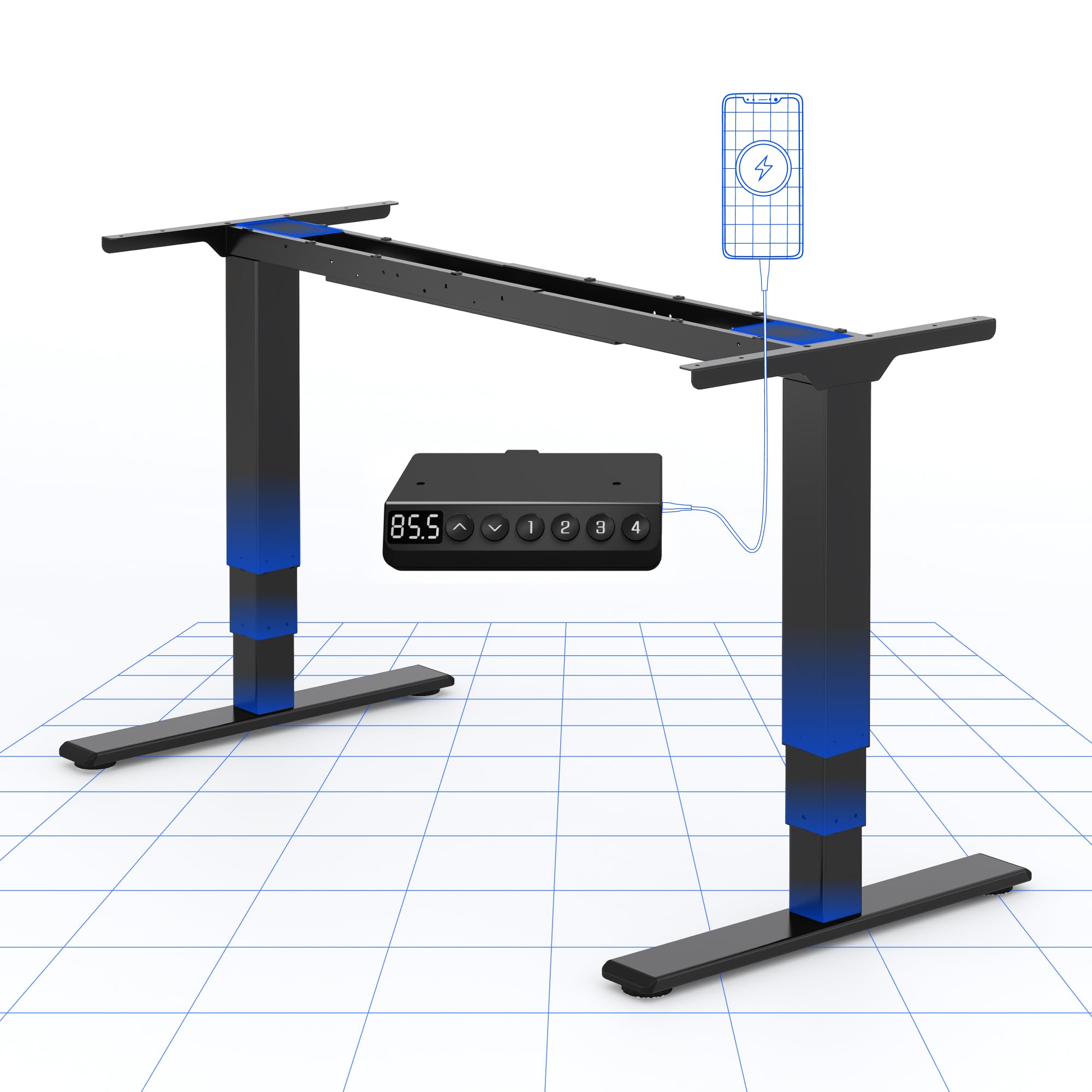 FLEXISPOT Elektrisch Höhenverstellbares Schreibtischgestell mit Dual-Motor & 3-stufigen Säulen, Sitz-Steh-Tisch Rahmen für Homeoffice & Büro