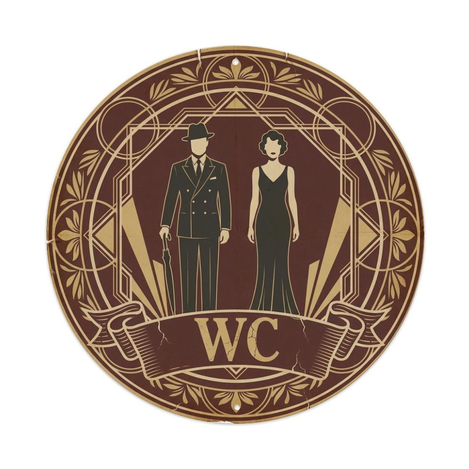 WC Art Deco Restroom Sign Ladies Gents Metal Tin Sign