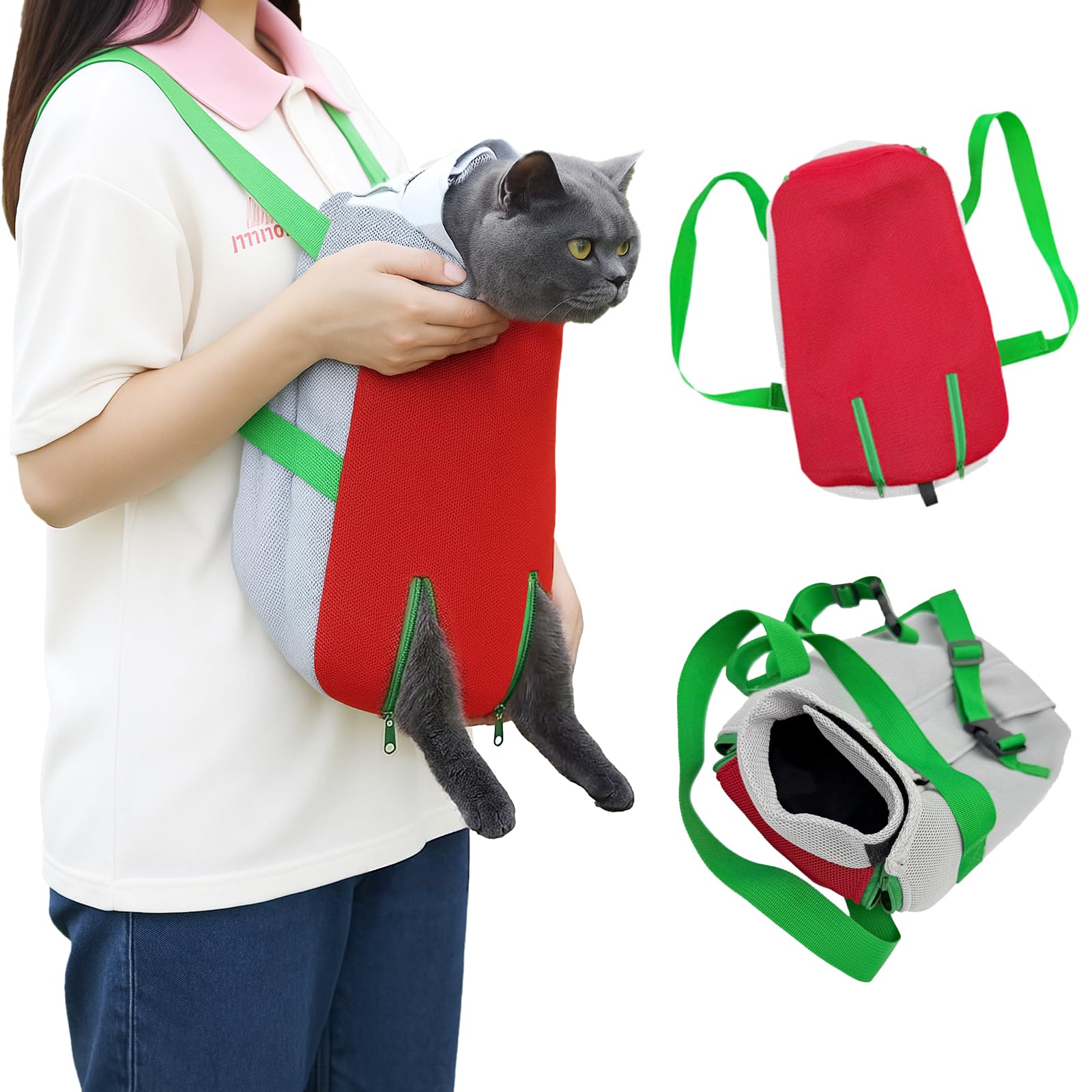 Colenumone Cat Carrier Backpack, Lightweight Front Pet Carrier with Storage Pocket, Breathable Mesh Cat Travel Bag for Hiking & Walking, Hands-Free Cat Front Pack with Adjustable Straps, Red & Grey,S