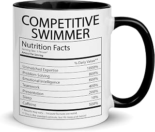 DesiDD Competitive Swimmer Nutrition Facts Mug - Funny Competitive Swimmer Gifts for Coworker Staff Men Women - Birthday, Christmas, Appreciation - Nutritional Facts Coffee Cup 11oz