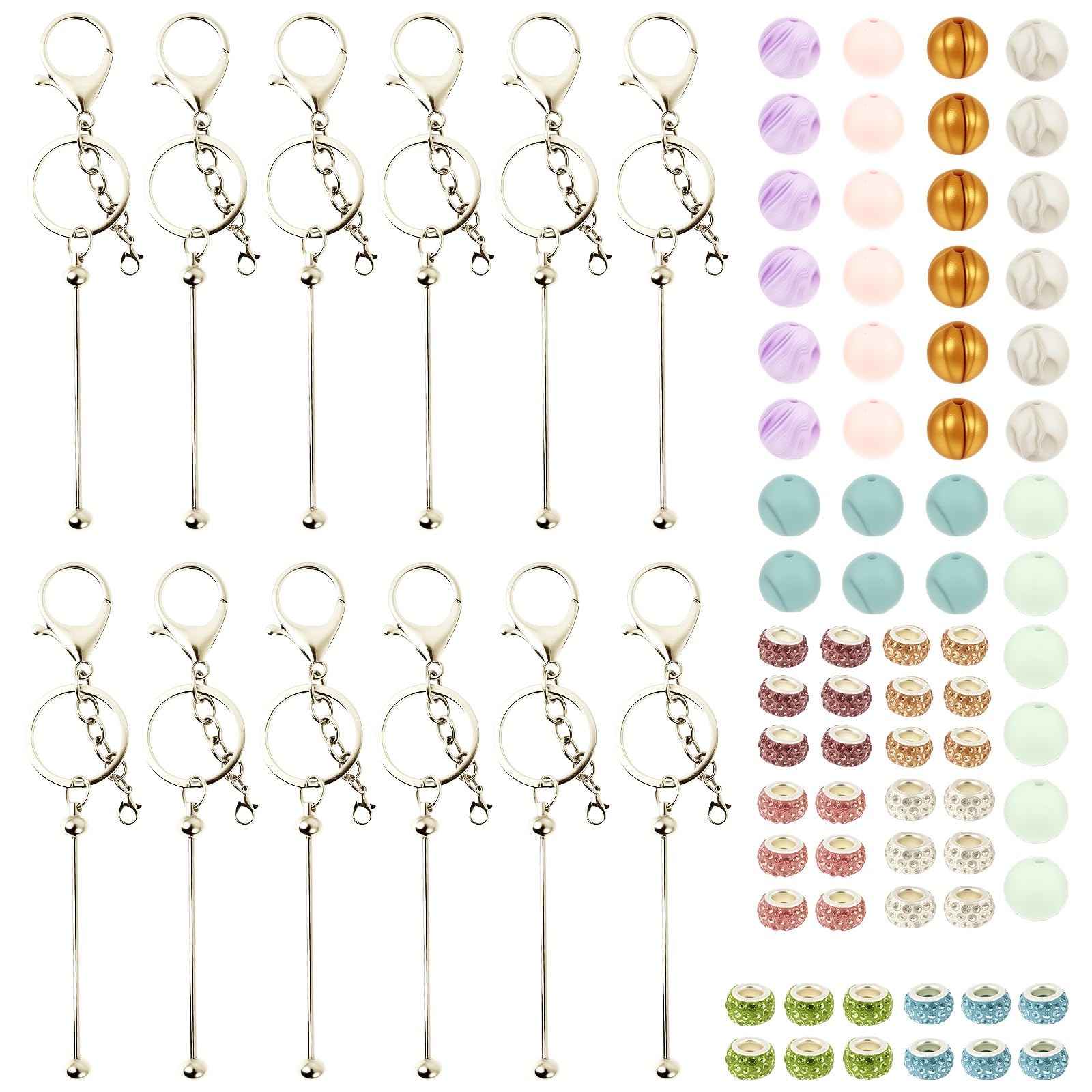 Sutowe 84 Pcs Charm DIY Beadable Keychains Set with Silicone Beads and Spacer Beads, Stylish Making Projects Keychain for Making Keyring Decor
