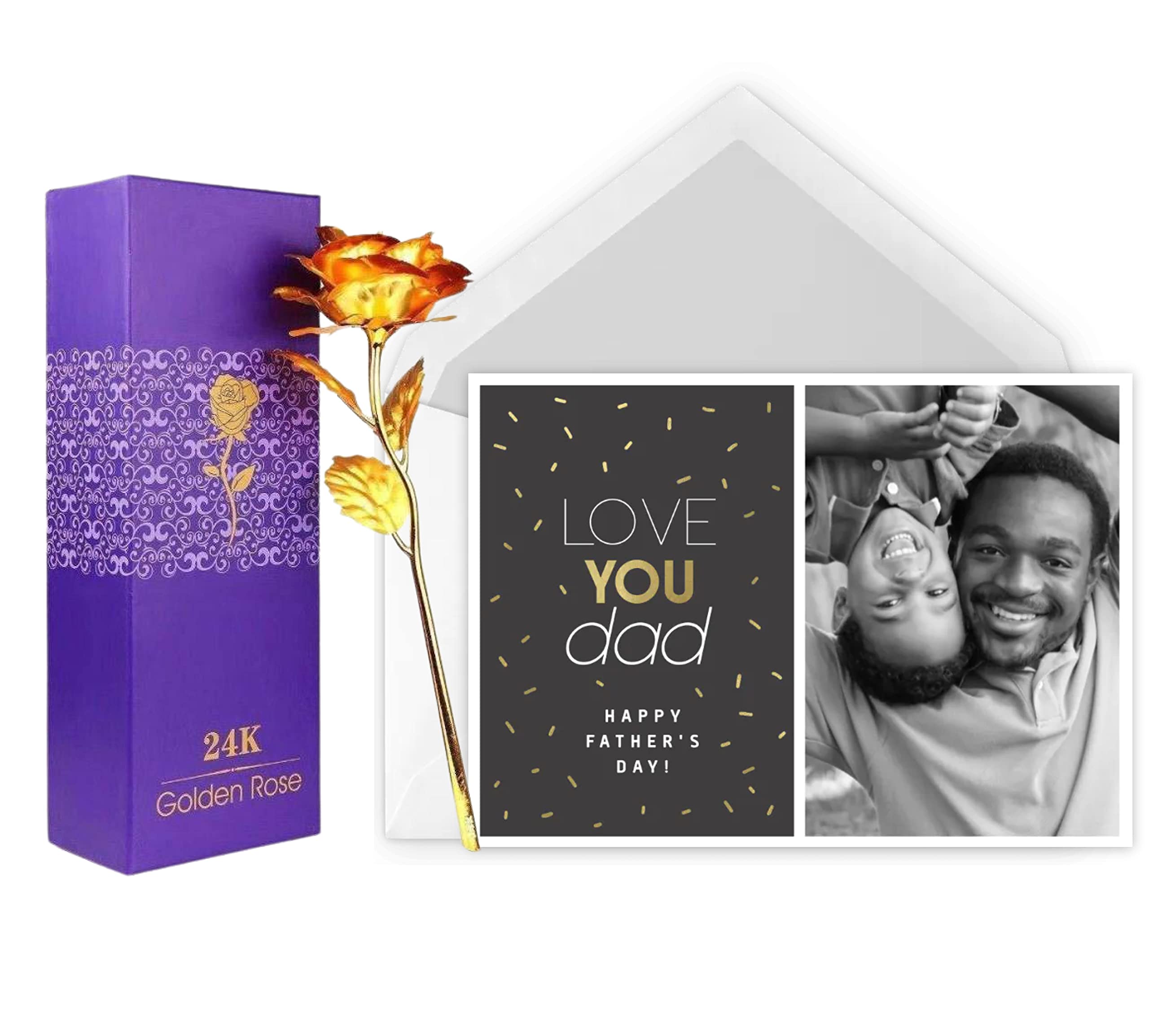 Vending India Personalised/Customised Greeting Card Series - Photo Dad/Fathers Day Card With a Golden Rose (Golden Dad - Photo)