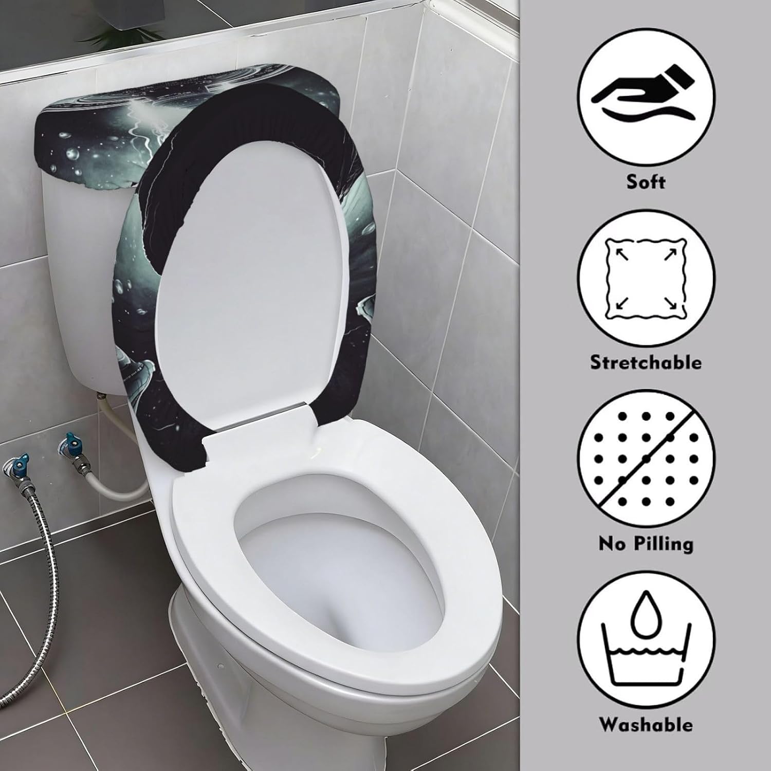 Alien Spaceship Toilet Tank Cover And Toilet Lid Cover Set Stretch Bathroom Toilet Lid Seat Cover