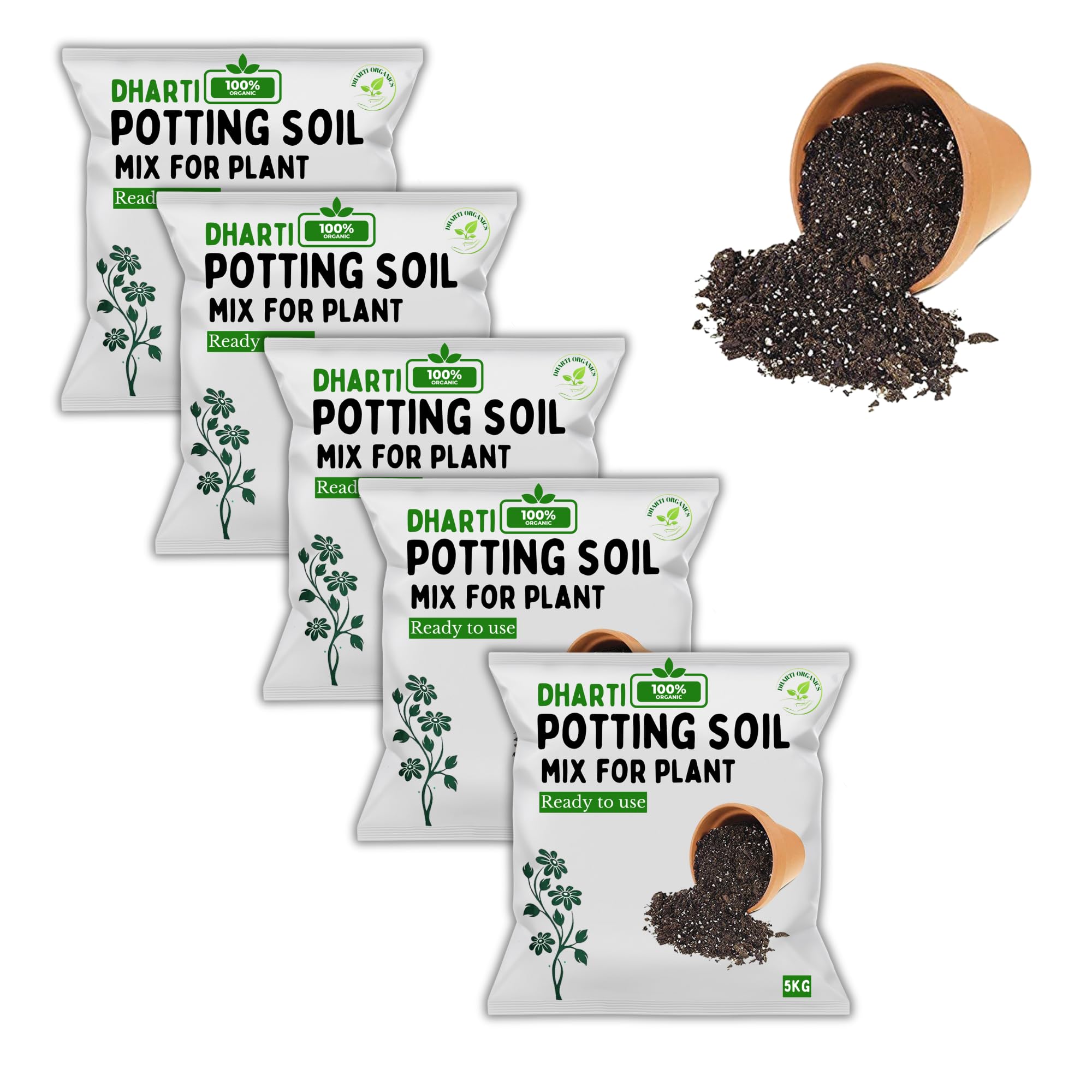 DHARTI Potting Soil Mix for Home Garden - 25kg (Pack of 5) | Ready to Use All Purpose Potting Soil Mix | Potting Mix Made with Vermicompost/Neem Cake/Cocopeat/River Sand/Bone Meal (B0D48XJNXQ) Amazon Price History, Amazon Price Tracker