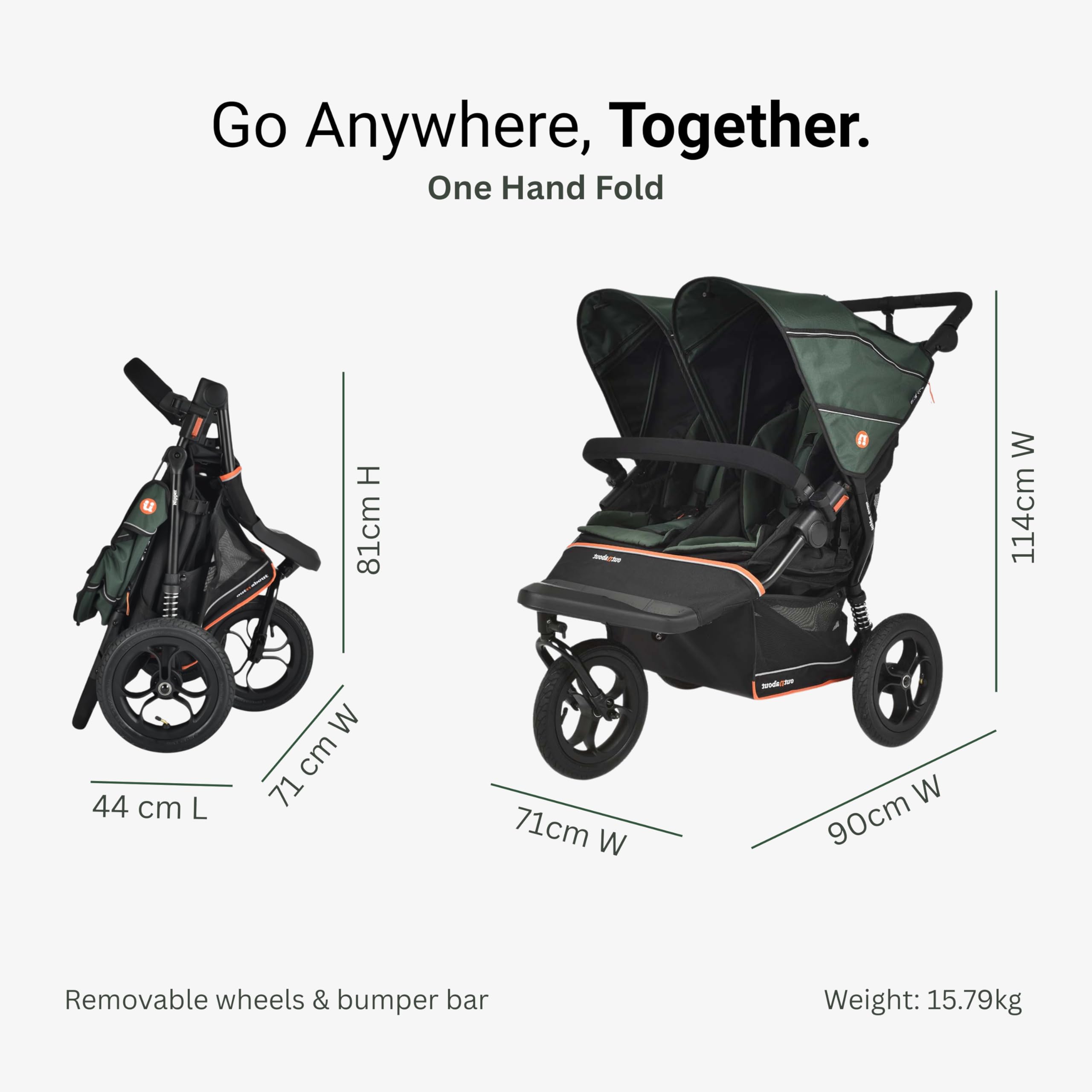 Out'n'About Nipper V6 Plus - Passeggino leggero per tutti i terreni con parapioggia, ruote da 35,6 cm, freno al manubrio e pieghevole compatto, passeggino certificato per neonati e bambini, colore