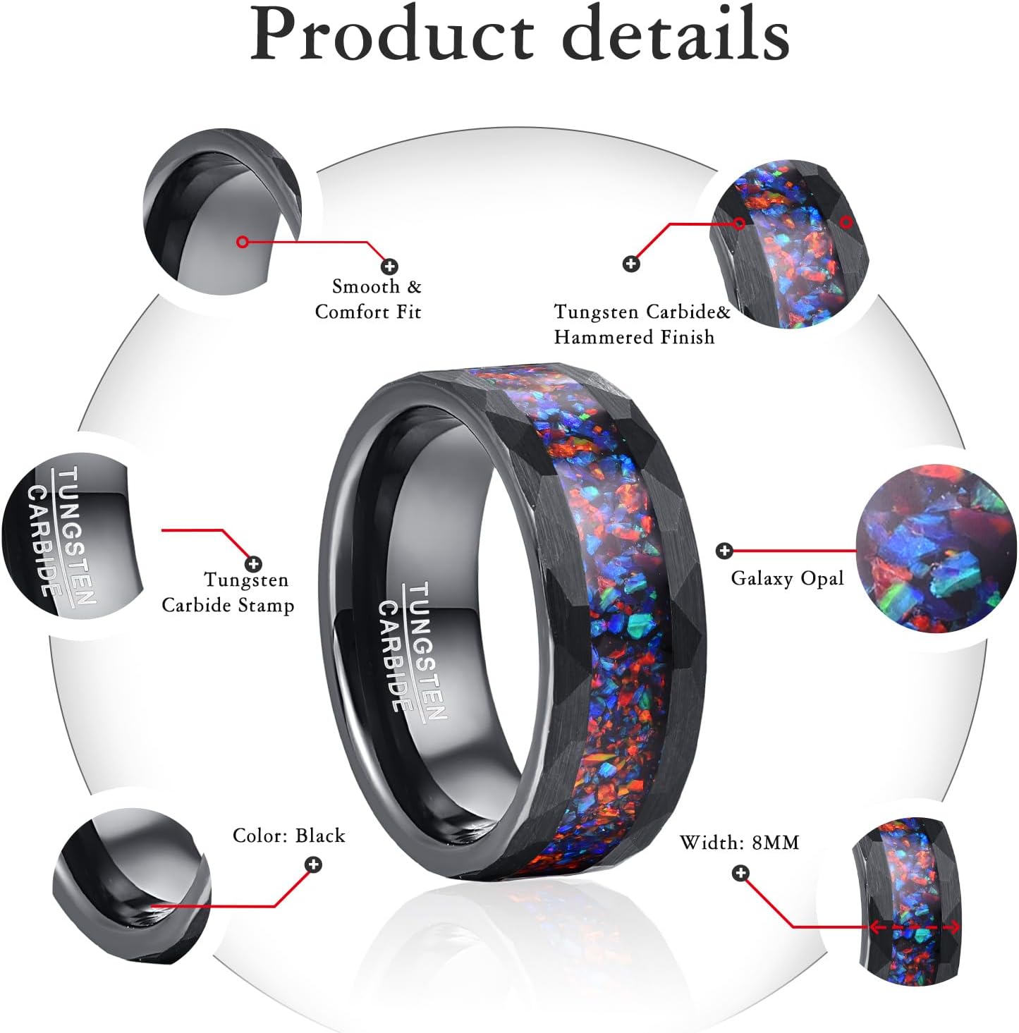 NUNCAD Black Tungsten Ring, Men's Women's Wedding Rings with Citrine/Blue/Amethyst/Galaxy Opal Ring 4mm 8mm Engagement Promise Ring Comfort Fit Size 5-12 - Image 6