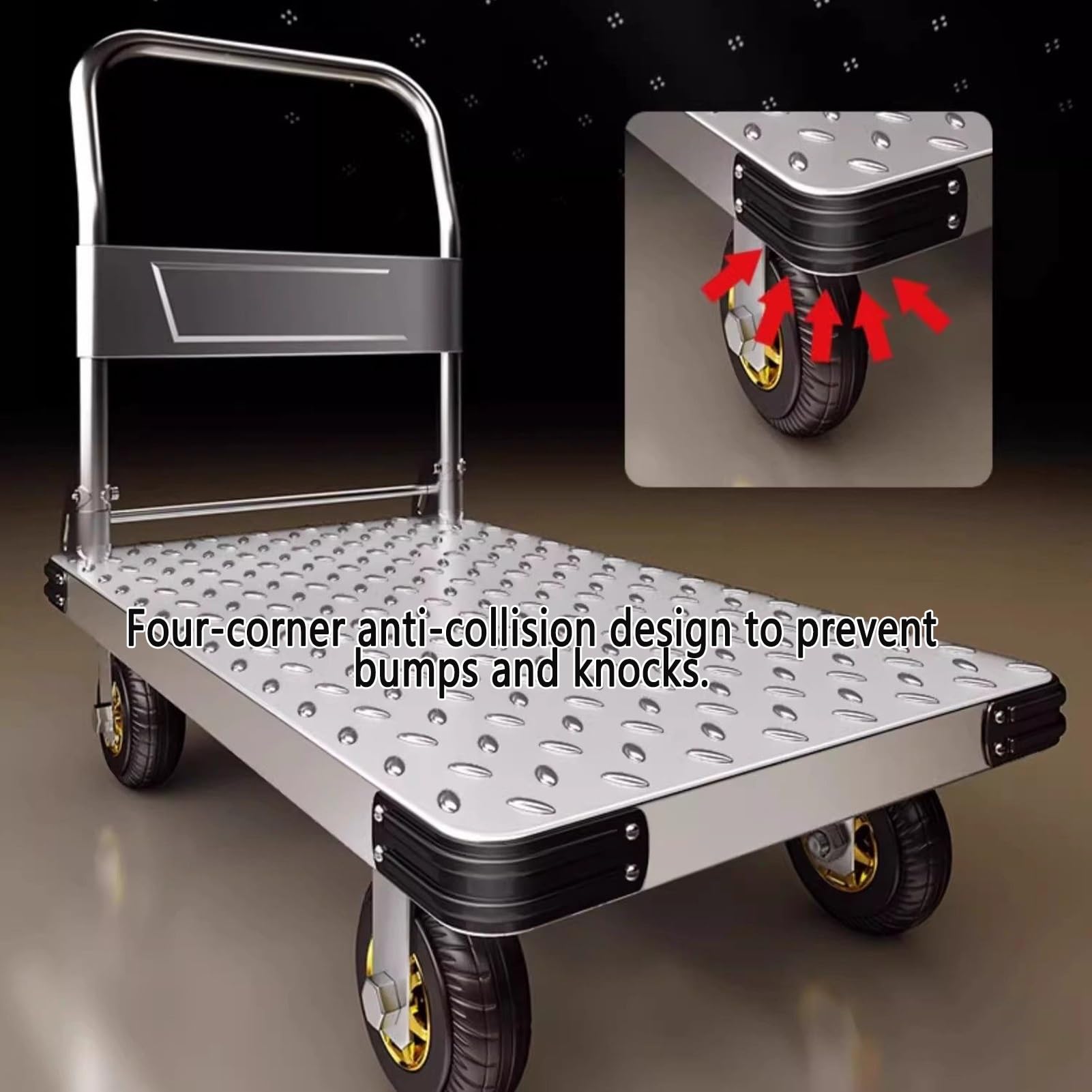 Carro de Plataforma Resistente, Carro de Mano Plegable de Plataforma Plana de Acero al Carbono, con Ruedas giratorias de Freno de 6 Pulgadas(Color1,90x60x80cm)