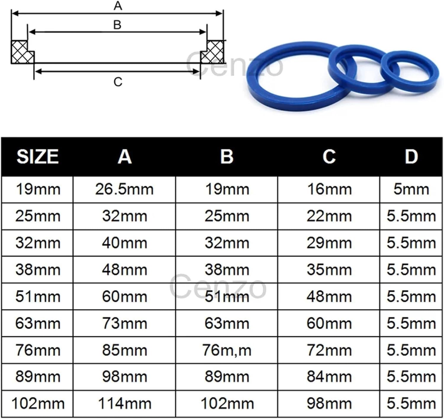 5/10Pcs Sanitary Union Blue Silicon Seal Flar Gasket Ring Washer 19/25/32/38/51/63/76/89/102mm(10 PCS,102mm)