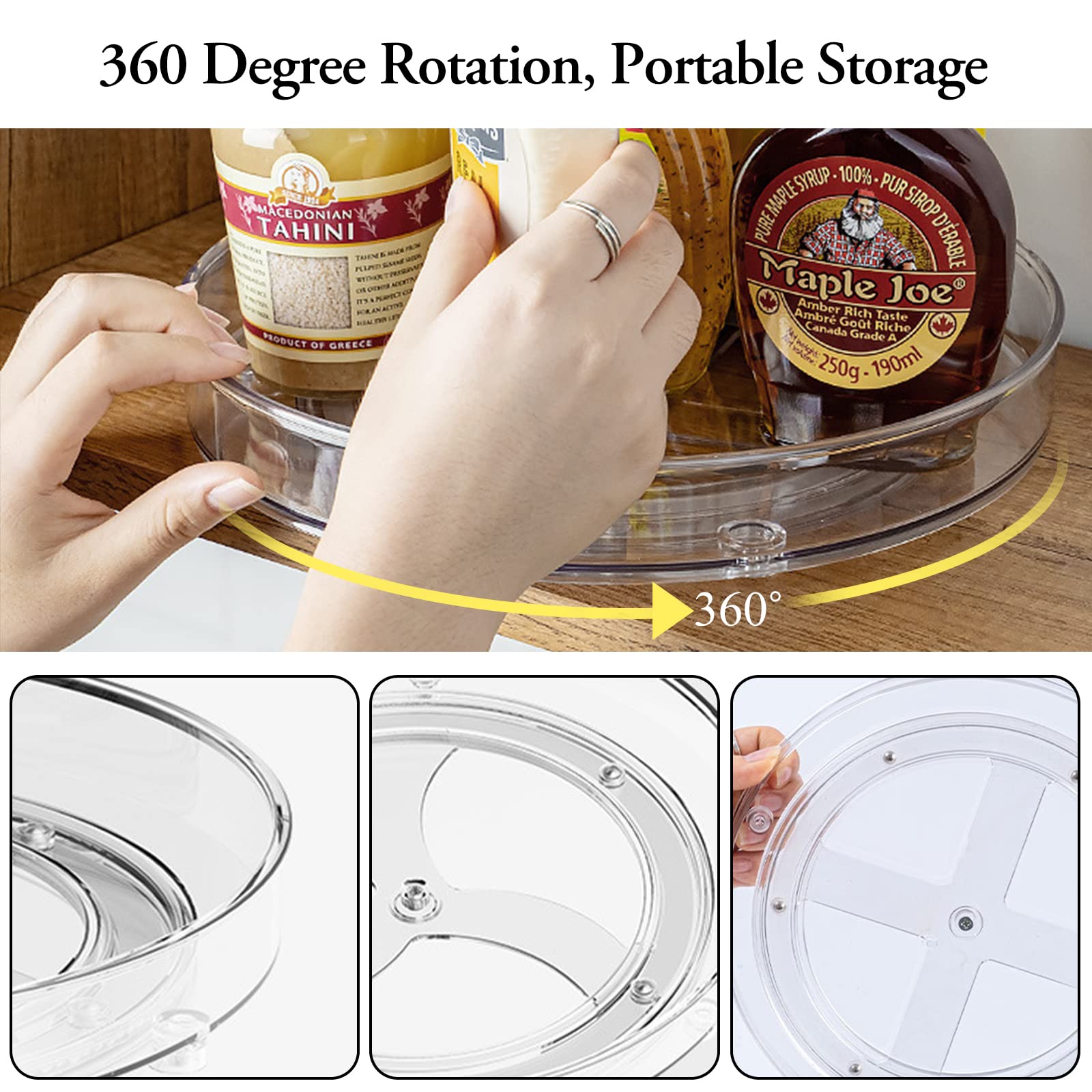 Organizer Girevole,3 Pezzi Piatto Girevole,360° Portaspezie Girevole,Include 5 misurini,Vassoio Girevole Portaoggetti da Cucina per Credenza e Frigorifero,Cucina, Bagno,Portaspezie e Altro