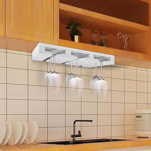 Miniatura 7 de Estante para copas de vino de bambú, Estante para copas de vino montado debajo del gabinete, Soporte para vasos invertidos, Soporte para colgar