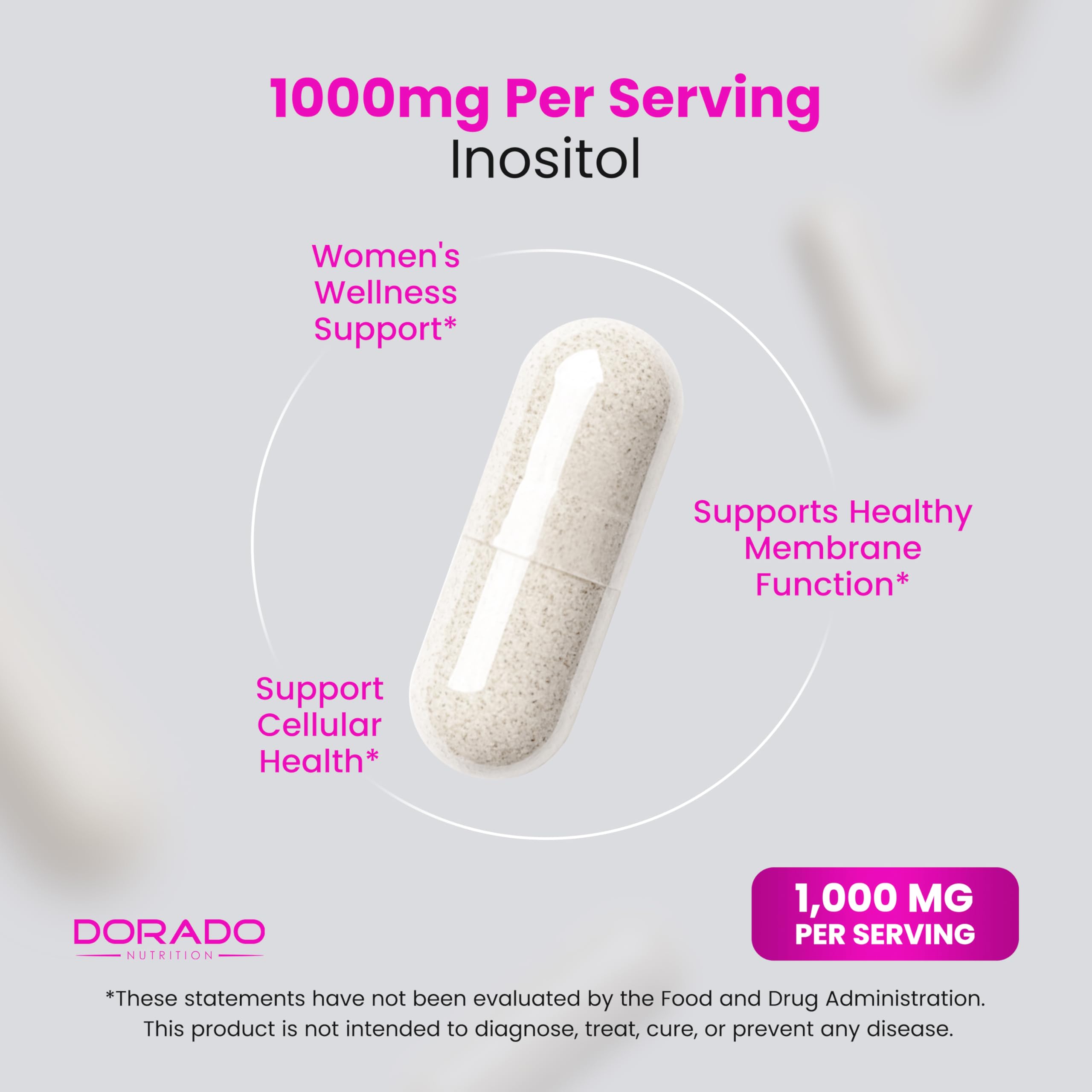 Inositol Capsules (Myo Inositol) (1000mg Per Serving 120 Capsules) Myo Inositol Supplement for Women Hormone Balance Support - Vegan Safe - Third Party Tested - Gluten Free & Made in USA (120 Count)