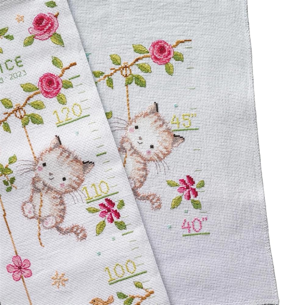 VERVACO Haft Krzyżykowy Liczony Zestaw Miarka Wzrostu dla Dzieci ZUCHWAŁE KOTKI Zrób to Sam Zestaw Kreatywny dla Dorosłych 18 x 70 cm Dekoracja Ścienna DIY Cross Stitch Kit