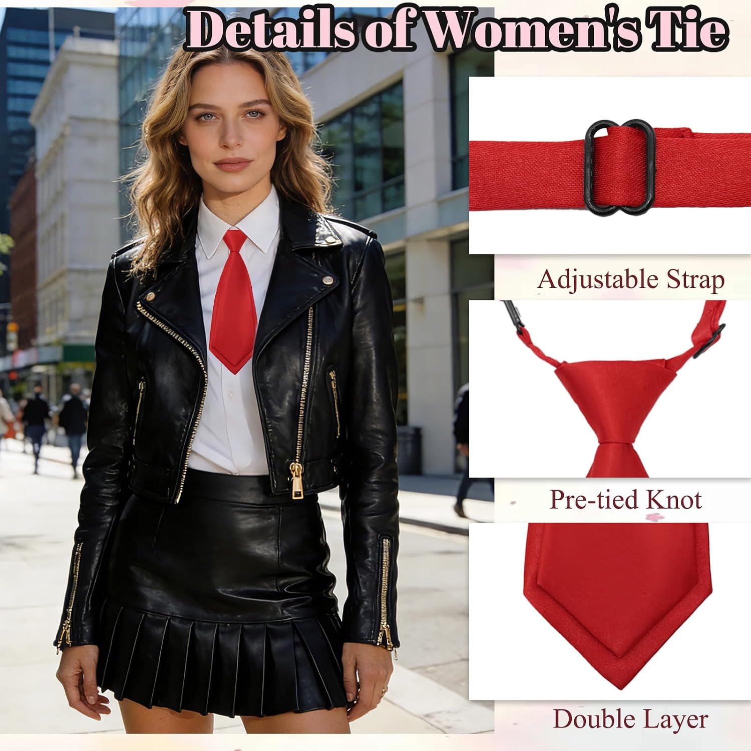 Short Ties for Women, Adjustable Solid Color Womens Tie Pre-Tied Uniforms Neckties for School Cosplay Office Daily