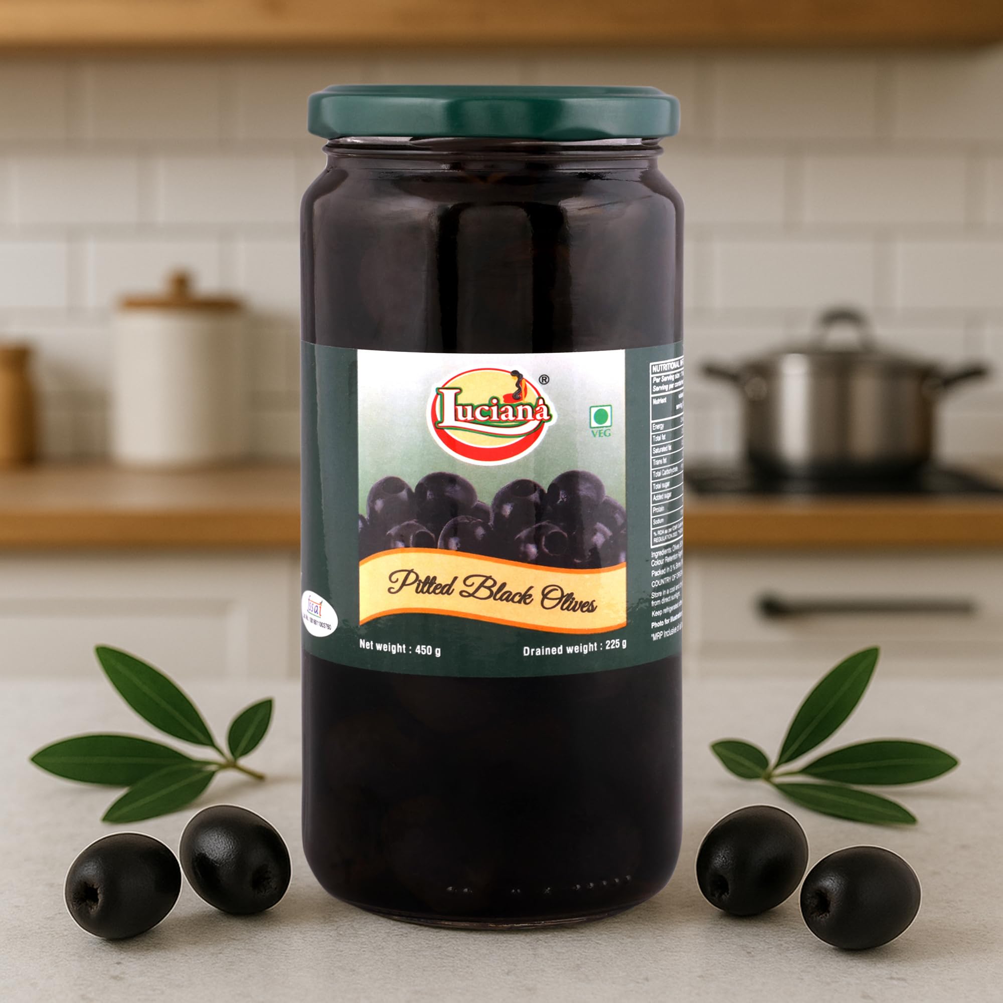 Luciana Pitted Black Olives 450g β Ready-to-Use Seedless Black Olives for Pizza, Pasta, Salads, Sandwiches, Mediterranean Recipes, Appetizers & Snacks | Convenient Vegetarian Ingredient