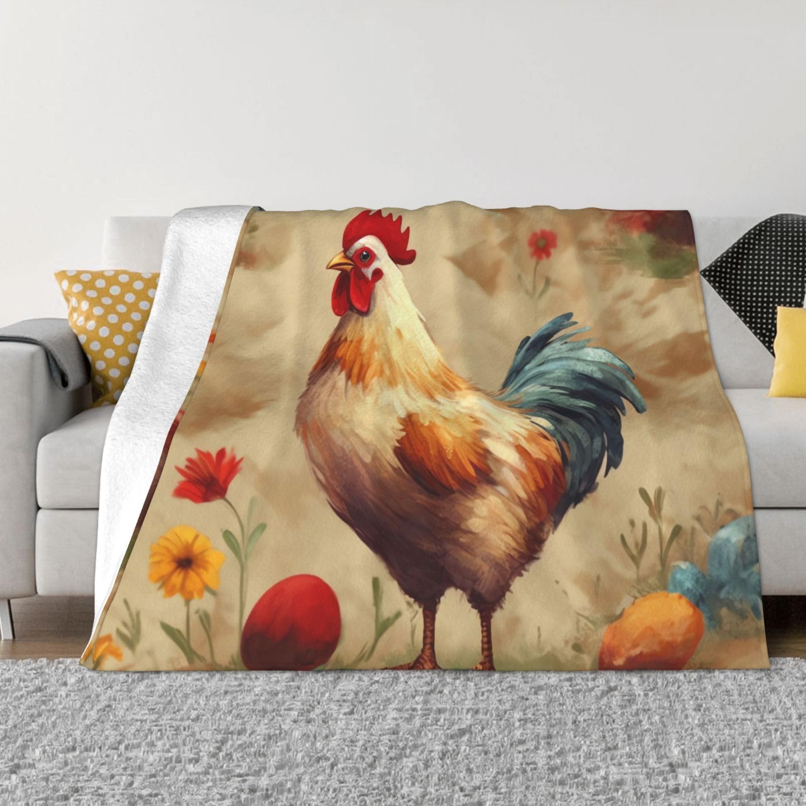 Couverture et jetés en flanelle de micro-polaire douce toutes saisons plaid poule 127x101