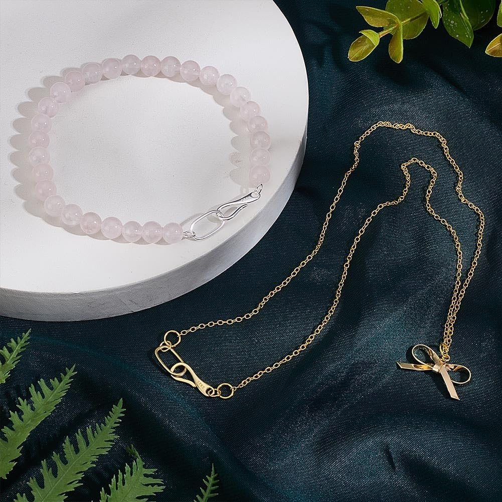 PH PandaHall 2PCS 925 Sterling Silver Oval Hook Clasps, S Hook Ring Jewelry Clasps and Eye Clasp Ring Clasp Connectors for Necklace Bracelet Pendant Purse Making Keychain Crafts, Platinum Golden - Image 4