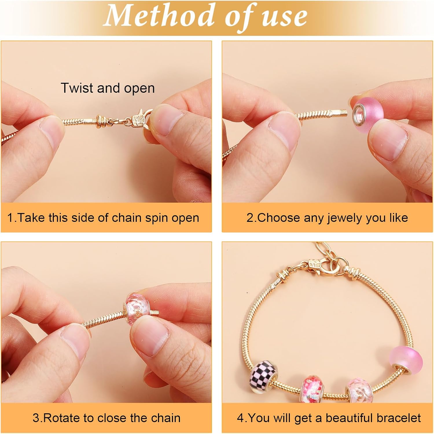 40 Pcs Snake Charm Bracelet Chains, Silver Gold Adjustable Jewelry Making Charm Bracelet with Heart Extender Chains for DIY Women Gifts 7.87 Inch - Image 4