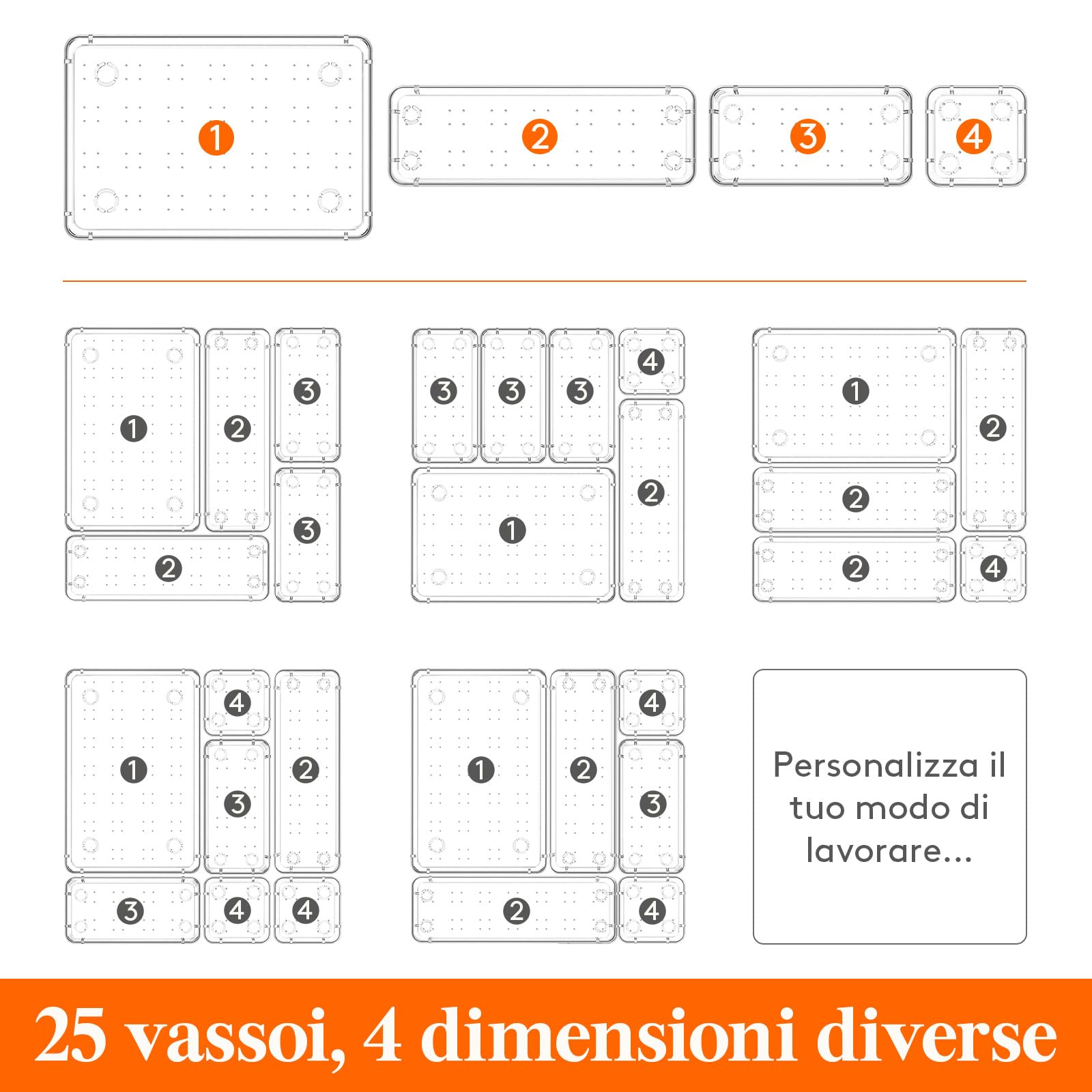 Lifewit Organizer Cassetti 25 Pezzi Divisori Contenitori Impilabili Stoccaggio Scatole Scrivania