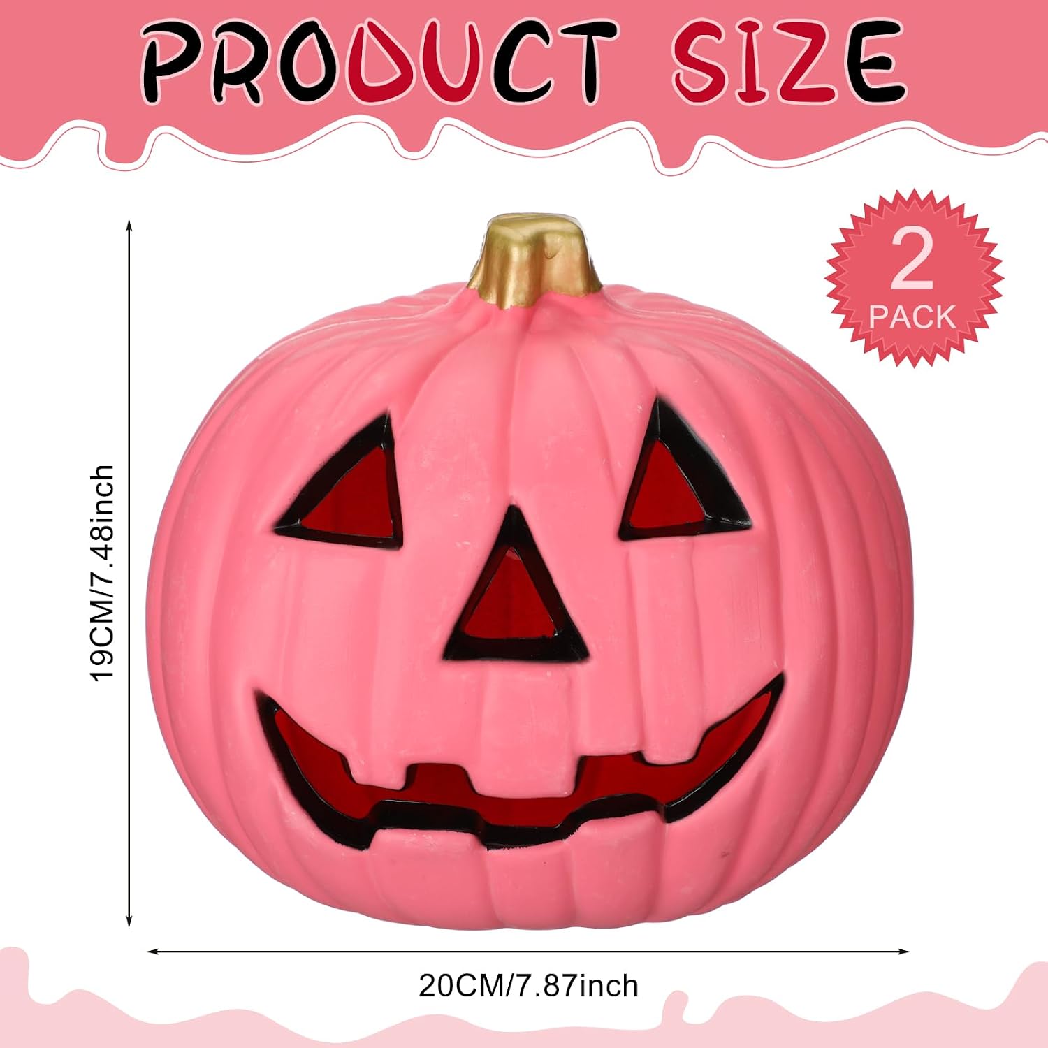 Retisee 2 Pack Pink Light up Jack O Lantern Halloween Pumpkin Decor