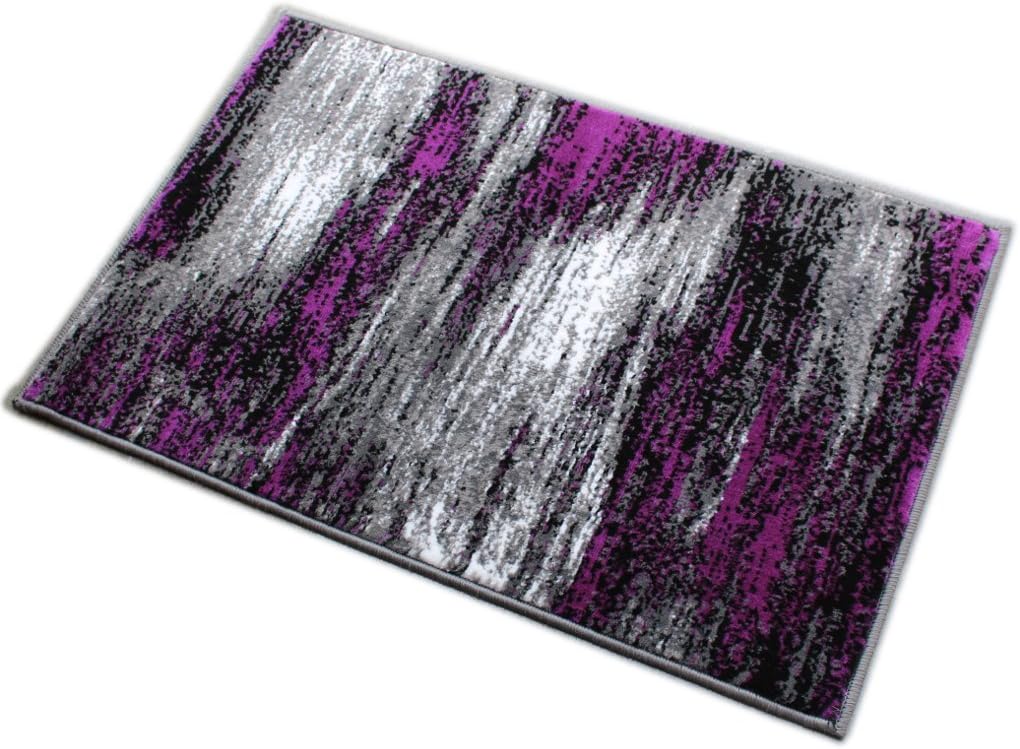 Masada Rugs, Modern Contemporary Mat Area Rug, Purple Grey Black (2 Feet X 3 Feet) Mat