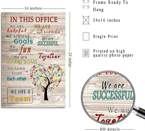 Miniatura 2 de WHAOMIOT Póster inspirador para pared, decoración de pared positiva de oficina, lienzo impreso con texto en inglés In This Office We Are A Team, las