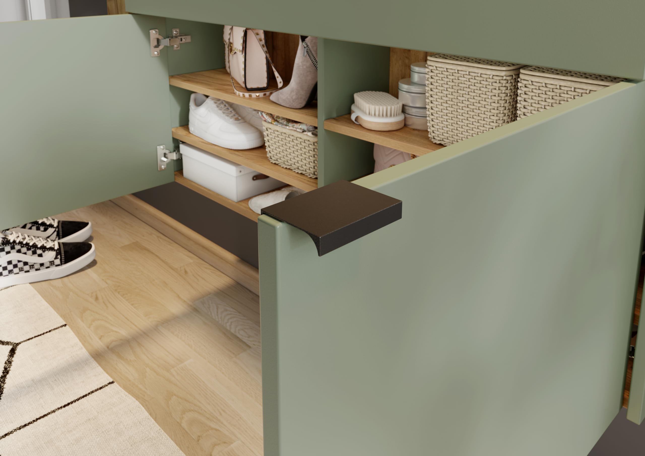 Germania Armoire à Chaussures 1398-629 GW-Ameca, en Coloris Vert Taupe/chêne, Profondeur Faible, Optimale dans Les Couloirs Étroits, 110 x 57 x 22 cm (l x h x p)