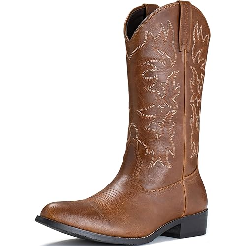 IUV Cowboy Boots For Men Western Boot Durable Classic Embroidered Snip Toe Boots