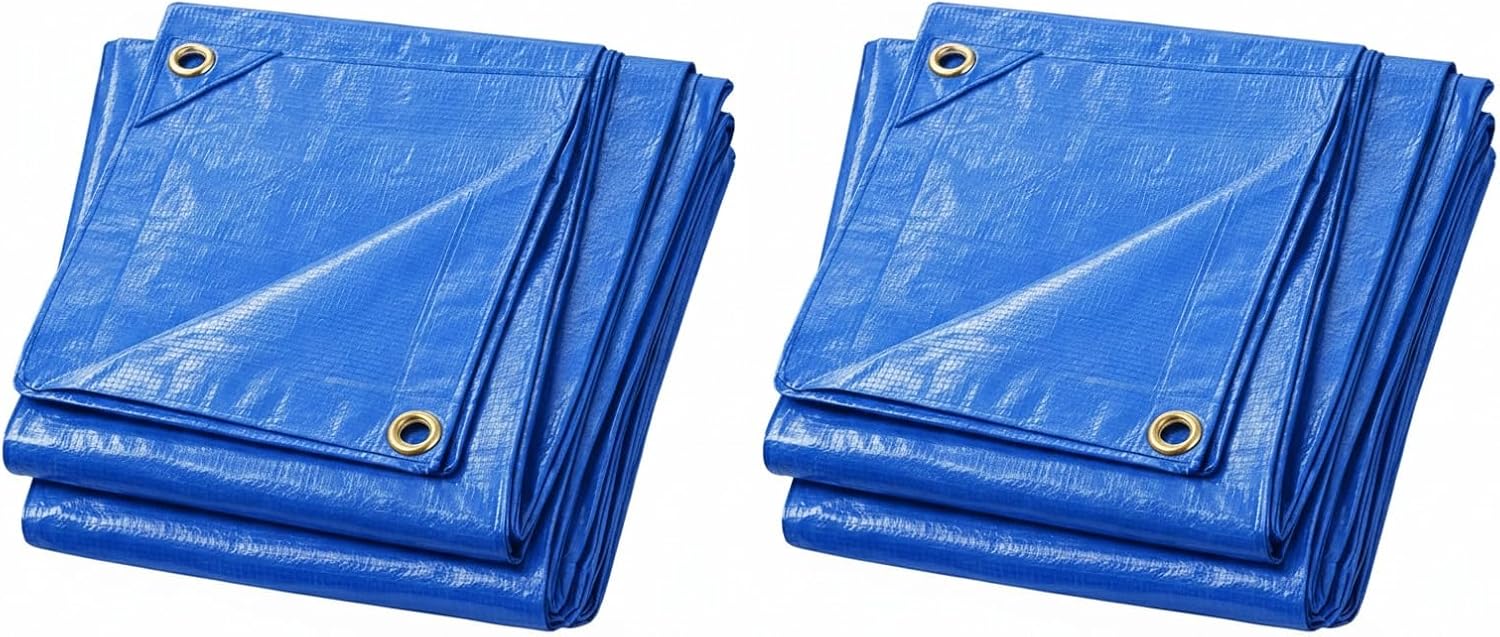 Small Blue Tarps, Pack of 2 – Finished Size 3 ft 8 in x 5 ft 8 in – Waterproof Lightweight Utility Covers with Reinforced Grommets