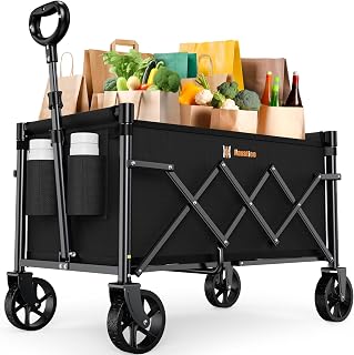 Navatiee Portable Foldable Collapsible Wagon with Wheels, 220lbs Weight Capacity Utility Grocery Shopping Cart, Lightweight Mini Folding Wagon for Outdoor, Black