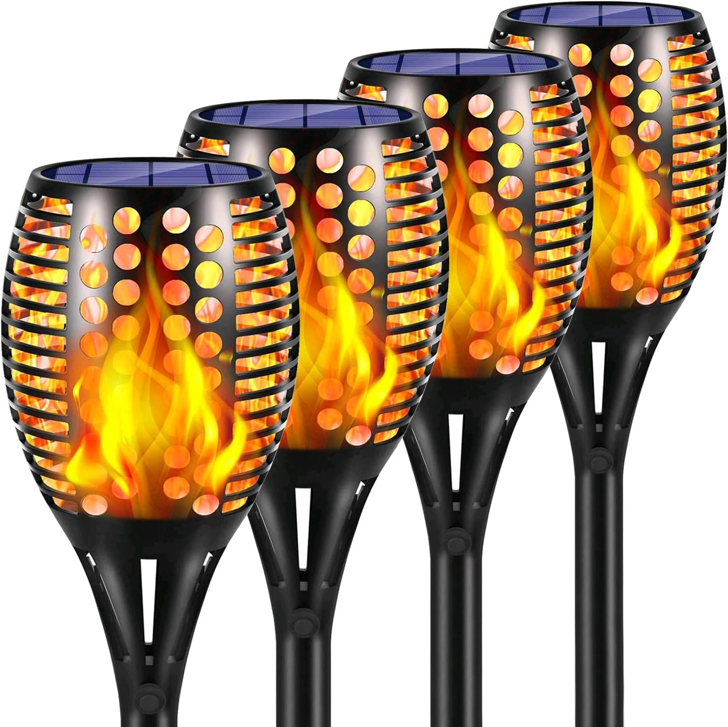 YUJENY Solar Lights Upgraded （8 Pack） 43" Tiki 96 LED Waterproof Flickering Flames Torch Lights Outdoor Solar Spotlights Landscape Decoration Lighting Dusk to Dawn Auto On/Off Security Torch