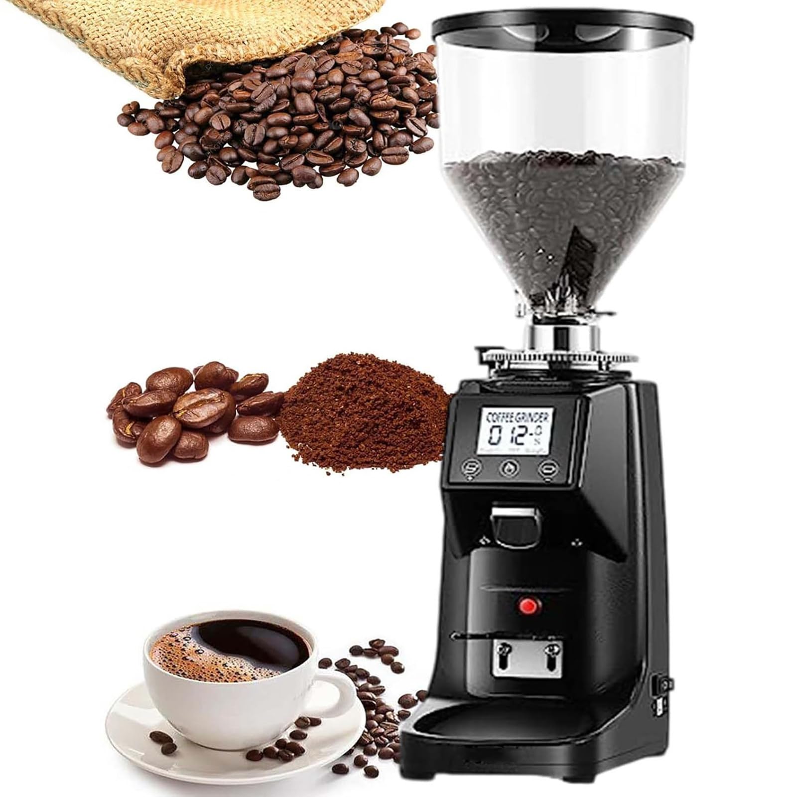 Moulin à Café de Qualité Professionnelle avec Meules plates de 60mm – 19 Réglages de Mouture de Précision + Affichage Numérique, Moteur 250W, Idéal pour Espresso, Filtre et Cold Brew 1500ml-Black