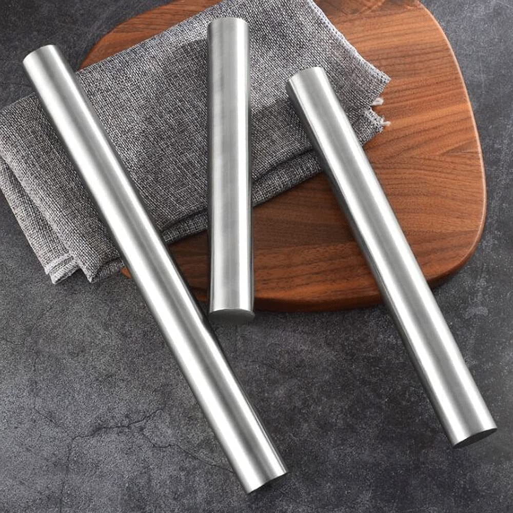 Rodillo para Hornear 2 Piezas Aleación de Pasador de Acero Inoxidable para panaderos Galletas y Pasteles Masa y Masa para Hornear Rodillo (Tamaño : S) (Silver S)
