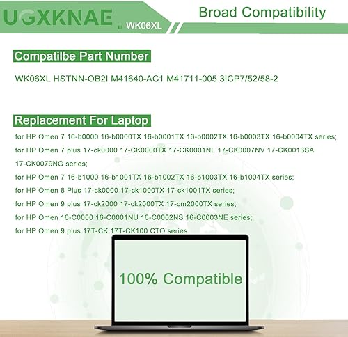 Miniatura 5 de WK06XL - Batería de repuesto para laptop HP Omen 16-b0xxx 16-b0000TX 16-B0047TX 16-C0xxx 16-C0167AX Omen 7 Plus 17-ck0xxx 17-CK0007NV 17T-CK100