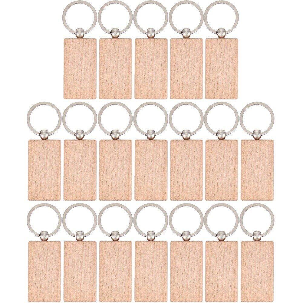Porte-clés en bois vierges Wudaizhi | Lot de 20 pièces rectangulaires pour DIY
