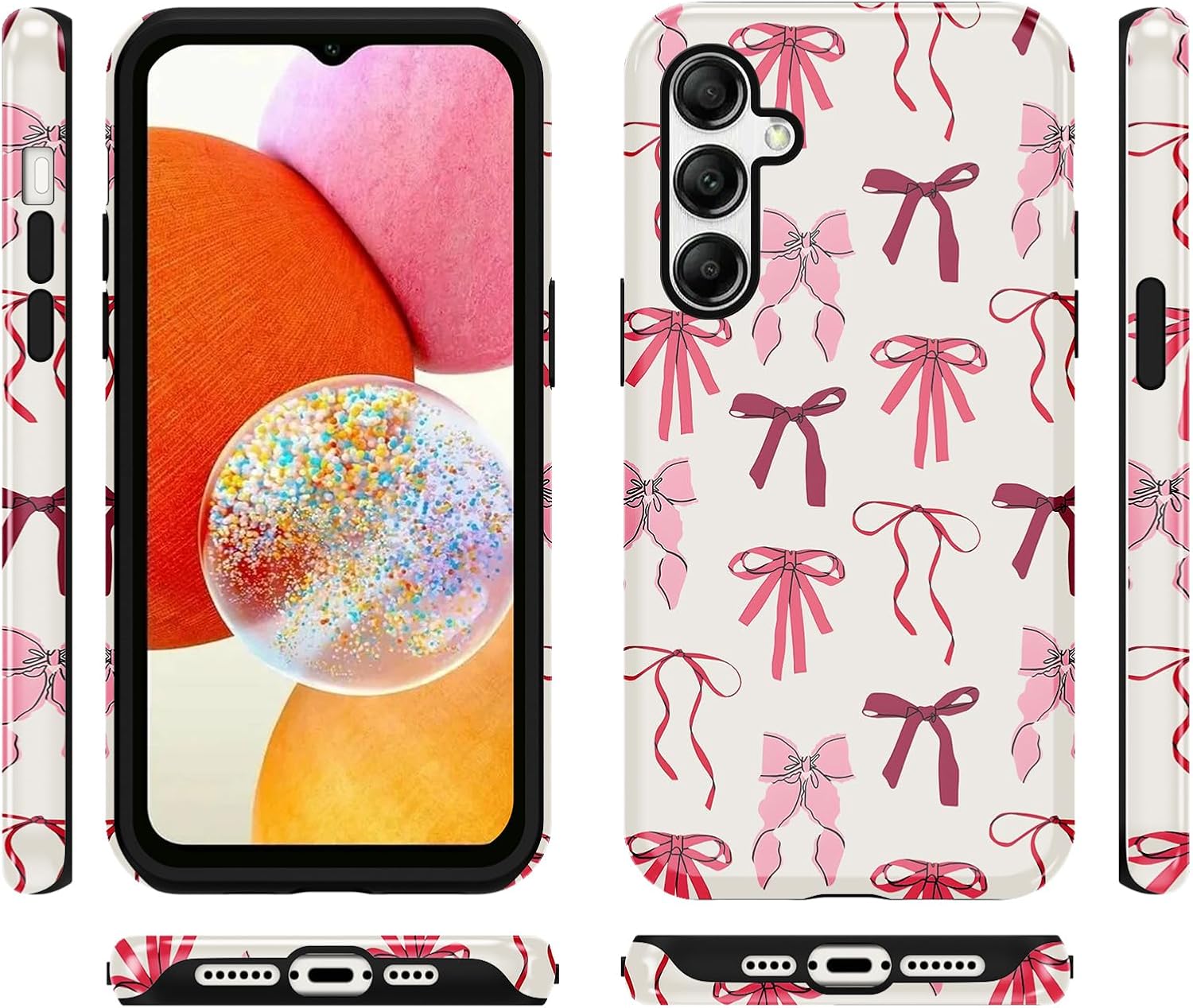 Cute Bow Phone Case for Samsung Galaxy A26 5G Case 6.64", Preppy Coquette Pink Ribbon Bowknot Pattern Print Design Glossy Phone Cover Shockproof Soft TPU Hard PC Protection Girls Women Funda image 5