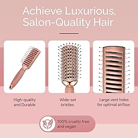 Lily England Vented Hair Brush for Blow Drying - Easy Detangling Hairbrush for Women for Fine, Thick, Curly Hair with Non-Slip Gel Handle - Static Free Vent Hair Brushes for Faster Drying, Rose Gold