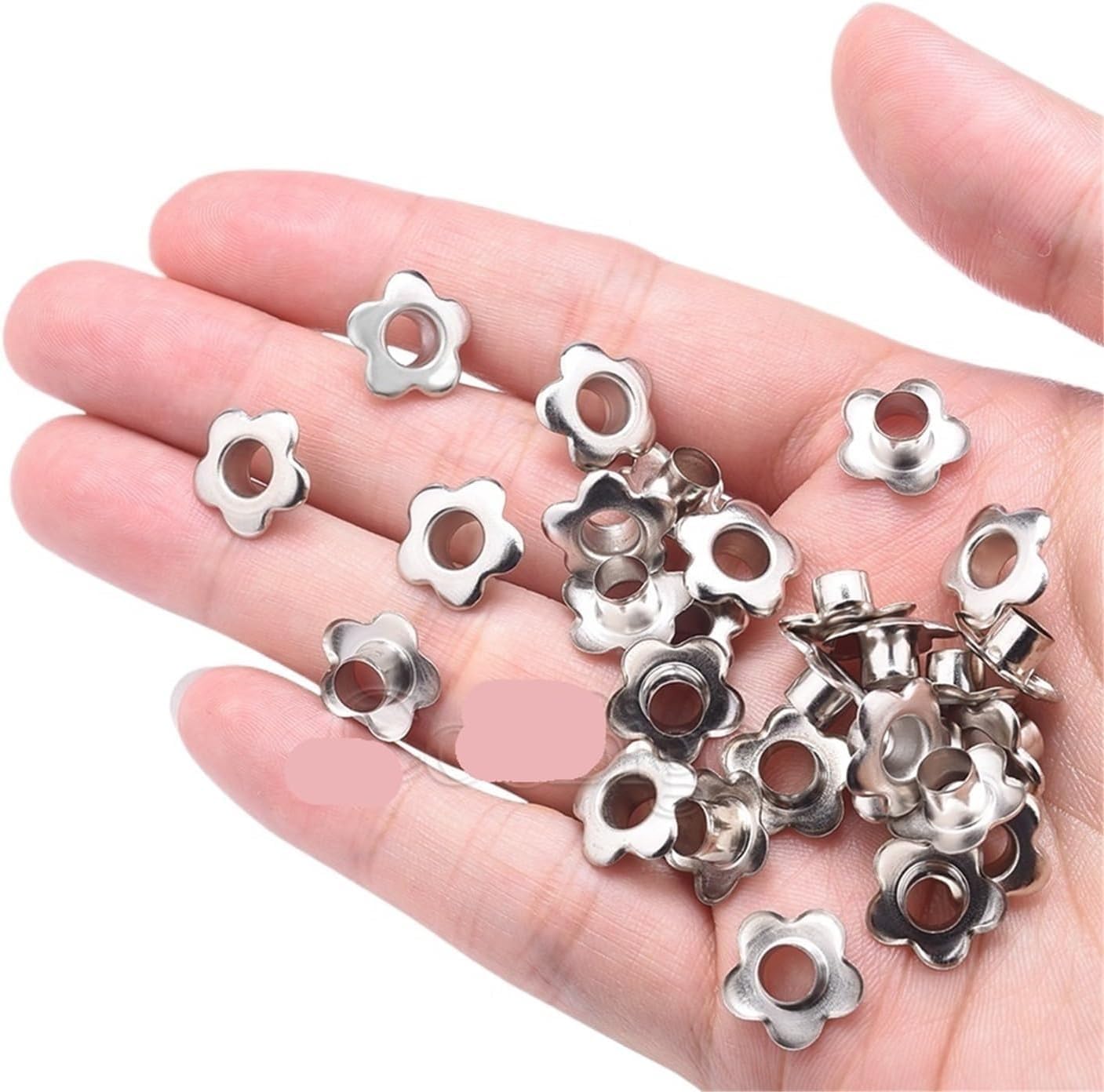 Metal Eyelets Grommets,100pcs Flower for Fabric Clothing Sewing Shoes Belt Cap Bag DIY Accessories Hole 5mm for PU Leather/Belt/Shoes/Crafts(Brass)