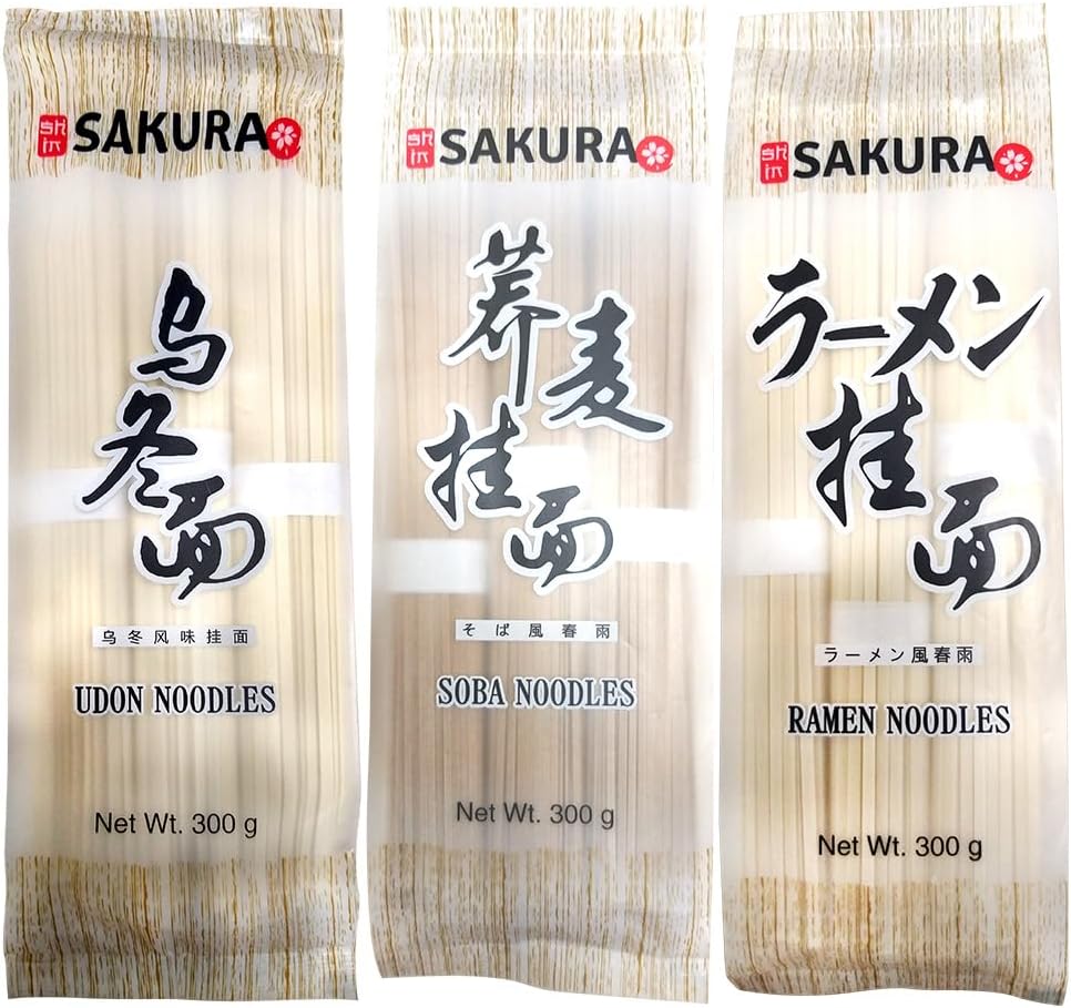 SHINSAKURA Vegan Noodles 900 Grams(Udon 300 G + Soba 300 G + Ramen 300 G)