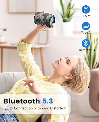Miniatura 5 de LENRUE Pequeño altavoz Bluetooth portátil con luces, sonido envolvente estéreo TWS, alimentación tipo C, Bluetooth 5.3, entrada de tarjeta TF,