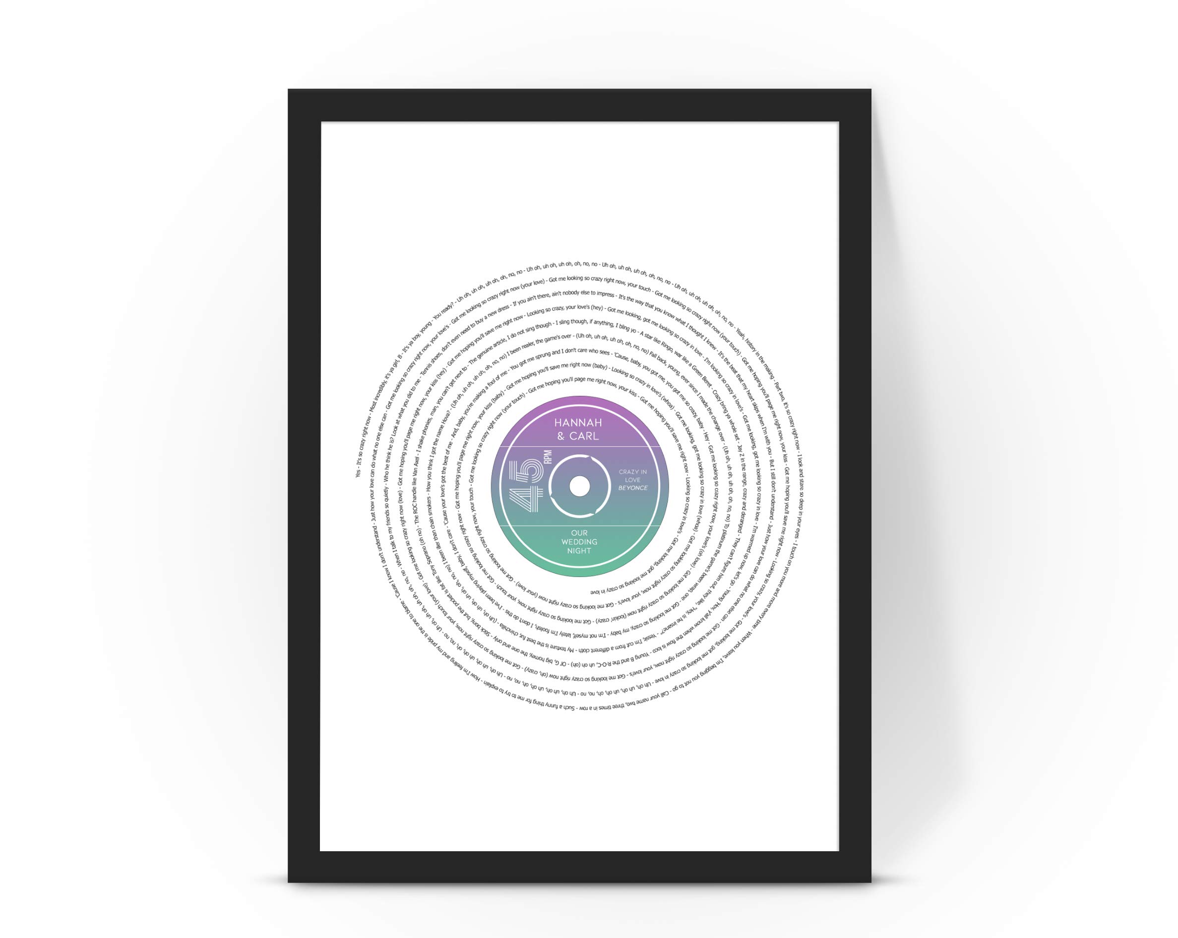 Forefrontdesigns White Personalised Vinyl Record Song Lyrics Print - Custom Song Lyric Print & Framed Wall Art - Perfect Personalised Music Gift Or Wedding Anniversary