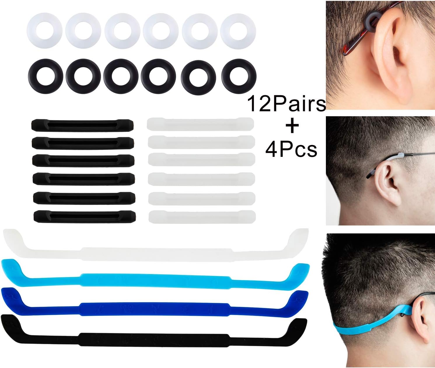 Tор Brаndѕ 12 Pairs Silicone Eyeglasses Temple Tips Sleeve Retainer with 4 Pcs Anti-slip Glasses Strap Sports Glasses Strap Holder for kids,Anti-Slip Round Comfort Glasses Retainers for Spectacle Sunglasses Read
