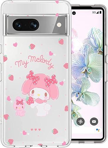 Bonita funda compatible con Google Pixel 7 de silicona transparente Pixel 7 con diseño de conejo de fresa, patrón kawaii delgado y suave TPU disponible en Yaxa Peru