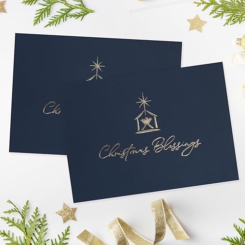 Miniatura 4 de Masterpiece - Juego de 15 tarjetas de bendiciones de Navidad en caja con detalles de lámina dorada y sobres forrados de papel de aluminio a juego,