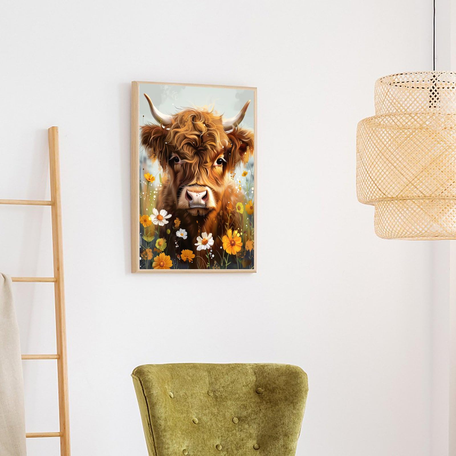 Naykow Highland Cow Diamond Painting Decoration, zestawy artystyczne dla dorosłych, sztuka diamentowa, DIY, zestawy do malowania dla dorosłych, 5D, do domu, dekoracja ścienna, prezent, 30 x 40 cm