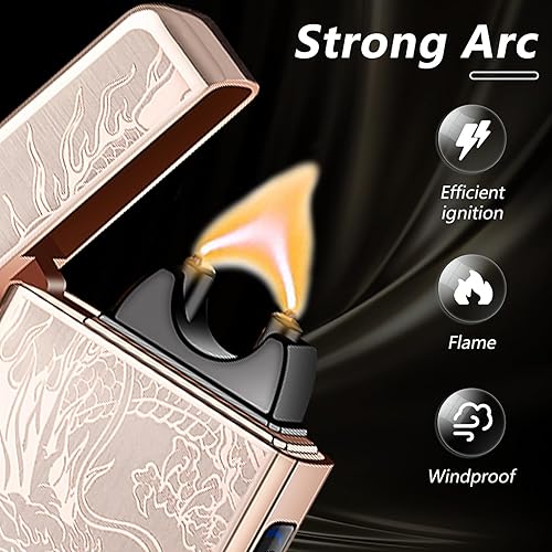 Miniatura 9 de Encendedor de doble arco USB, encendedores eléctricos recargables de plasma sin llama, a prueba de viento, sin butano, para velas, incienso,