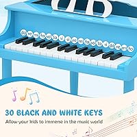 Vista 3 de Goplus Piano de juguete clásico para niños de 30 teclas, mini piano de madera estilo grand con banco, tapa para piano, estante para música, juguete