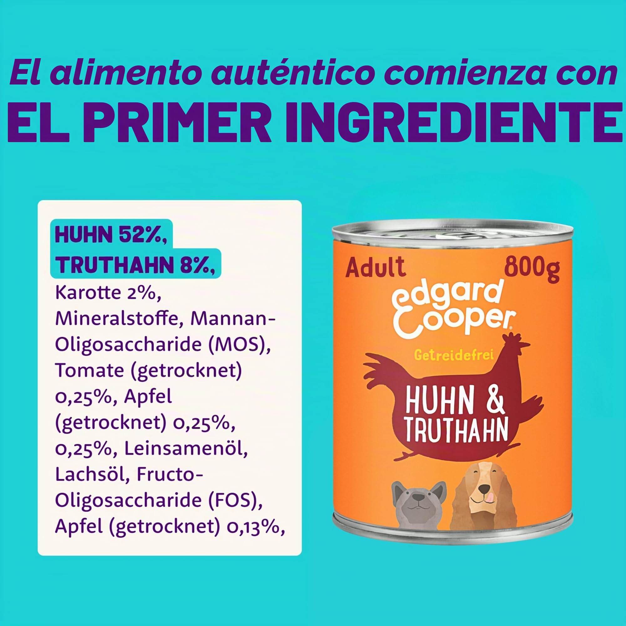 Edgard & Cooper Comida húmeda para Perros (Pollo y Pavo, 800 g x 6), Comida húmeda para Perros 800 g sin Cereales, Ingredientes Naturales y Carne Fresca, Llena de aminoácidos Esenciales